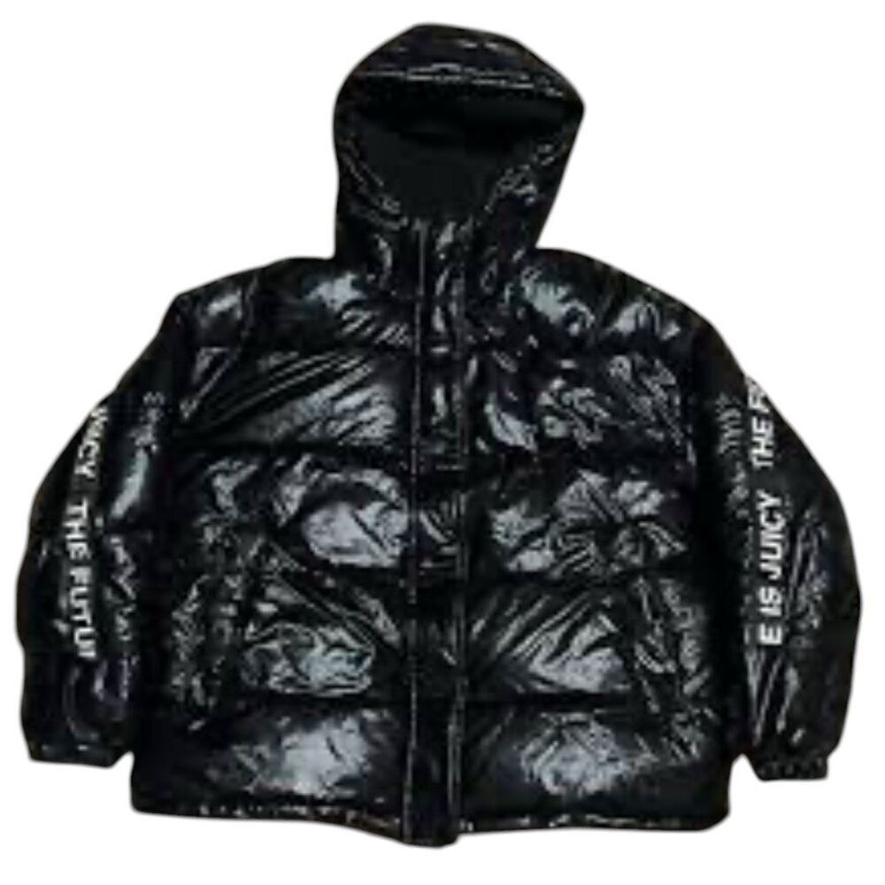 Juicy Couture Black Label Black Hooded Puffer Jacket “ The Future Is Juicy” Preo